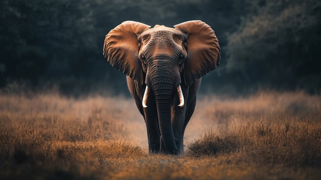 A large elephant is standing in a field of tall grass photo