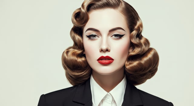 Vintage glamour portrait of young caucasian female with retro hairstyle in classic attire photo