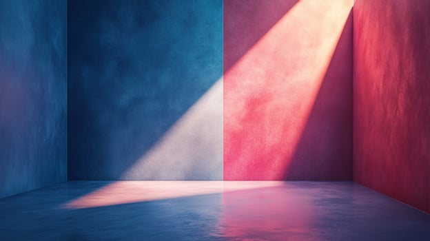A room with a blue wall and a red wall photo