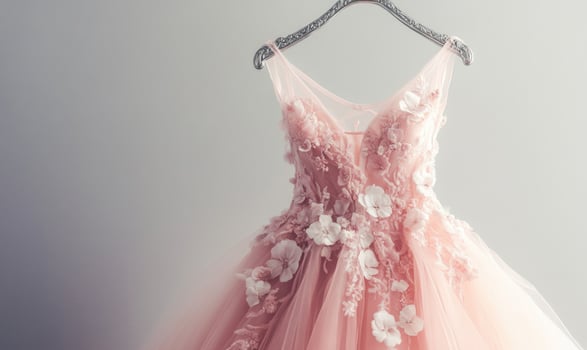 a pink dress hanging on a hanger photo
