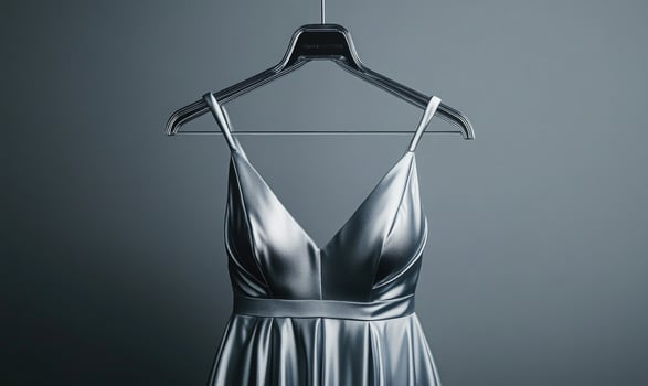 a silver dress hanging on a hanger photo
