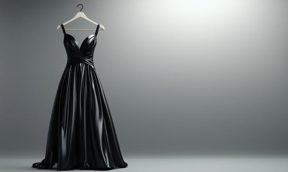 black dress hanging on a hanger in a dark room photo
