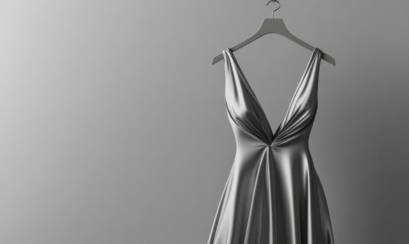 A silver dress is hanging on a hanger photo