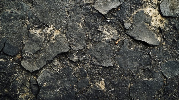 A black and gray rock surface with a lot of cracks and holes photo