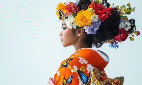 A woman wearing a flower headdress photo
