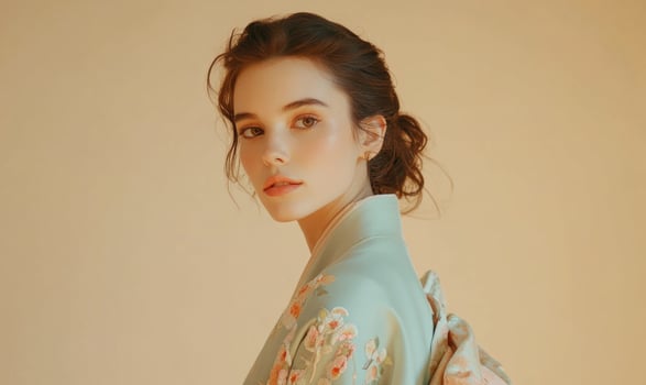 A woman wearing a blue kimono photo