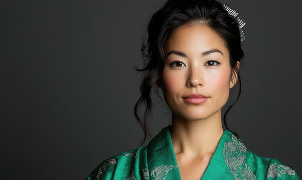 A woman wearing a green dress photo