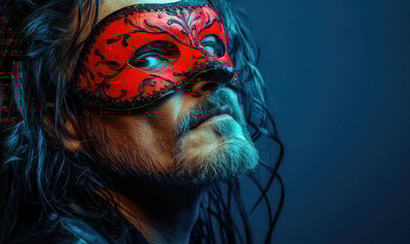 a man with long hair and a mask photo