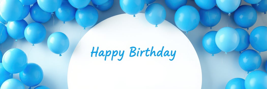 Celebration with blue balloons surrounding a cheerful birthday message for a special occasion photo