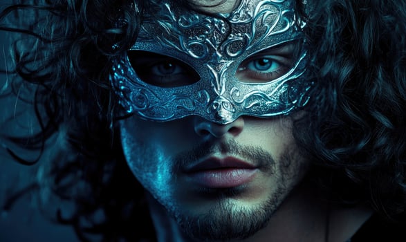 A man wearing a mask with a blue eye photo
