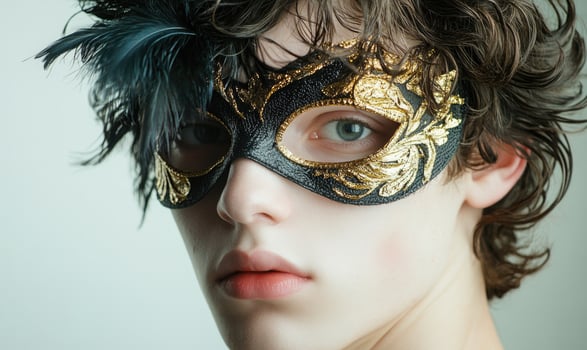 a young man with a mask on his face photo