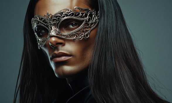 A man with long hair wearing a mask photo
