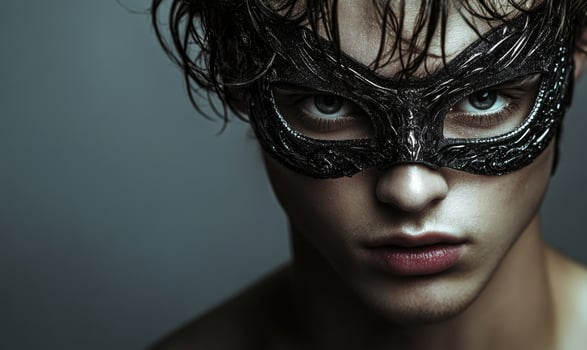 A man with a black mask on his face photo