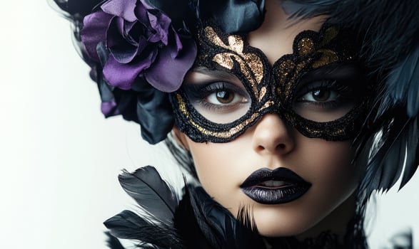 A woman wearing a black mask with gold accents photo