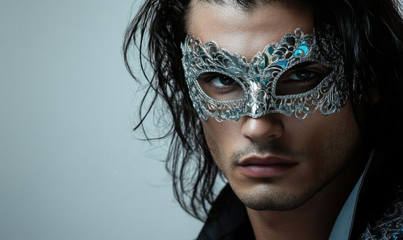 a man with long hair wearing a silver mask photo