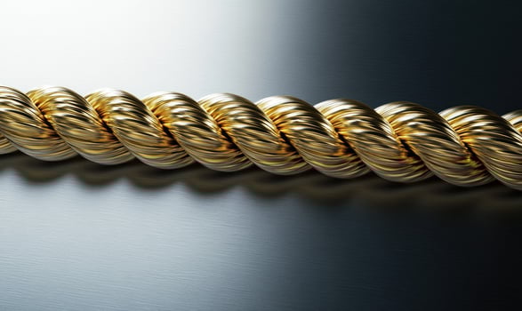 A gold colored rope with a gold colored clasp photo