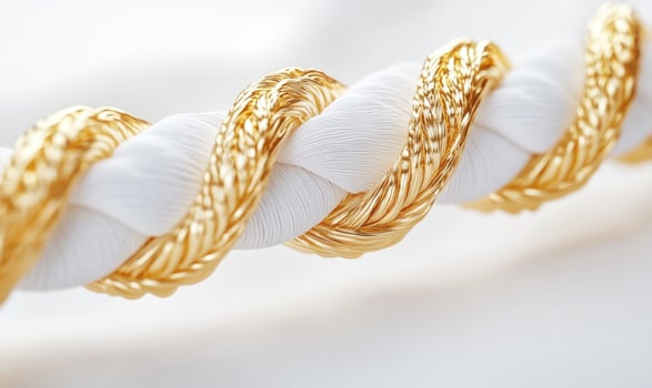 A gold and white rope with a gold band photo