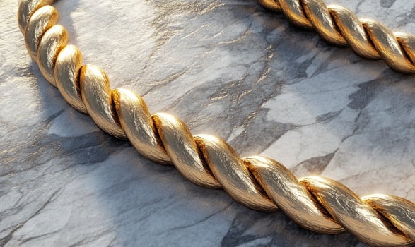 gold rope necklace on marble surface photo