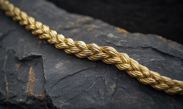 a gold rope on a rock photo