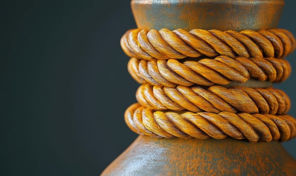 A vase with four yellow ropes around it photo