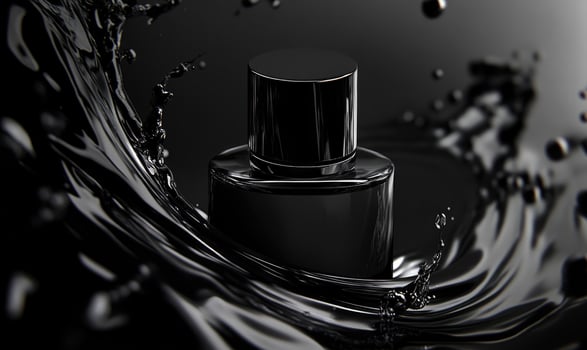 A bottle of perfume is in the middle of a splash of water photo