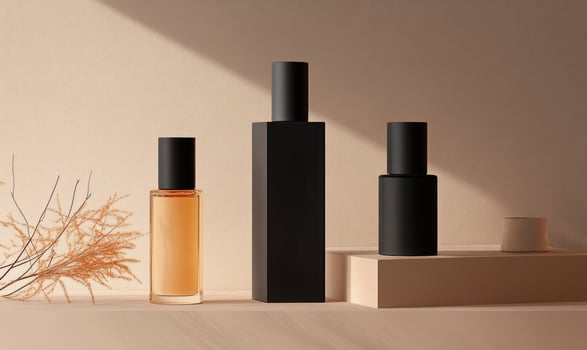 Three bottles of perfume are on a shelf photo