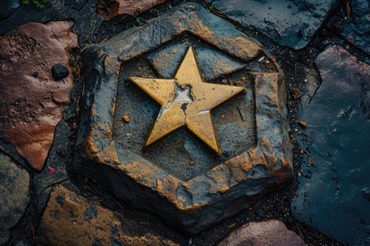 A star on the ground in a stone path photo