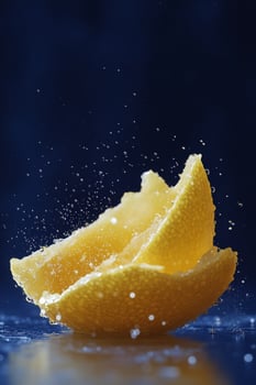 A slice of lemon being splashed with water photo
