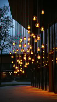 A large building with many lights hanging from the ceiling photo