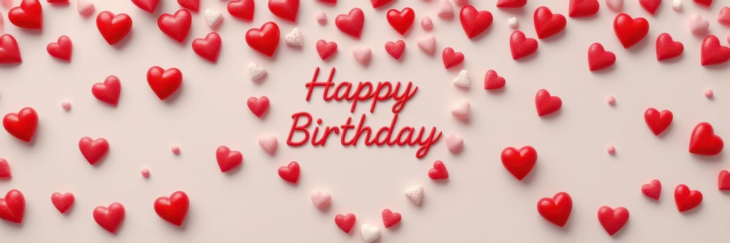 Colorful heart decorations create a festive birthday atmosphere with a heartfelt message of celebration photo
