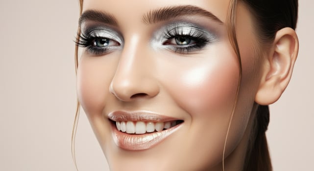 Radiant beauty portrait with metallic makeup photo