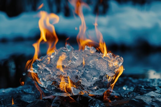 Ice cube on fire with flames and ice photo