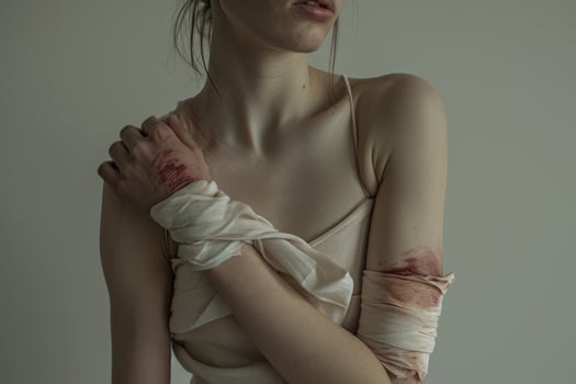 A woman with blood on her arm photo