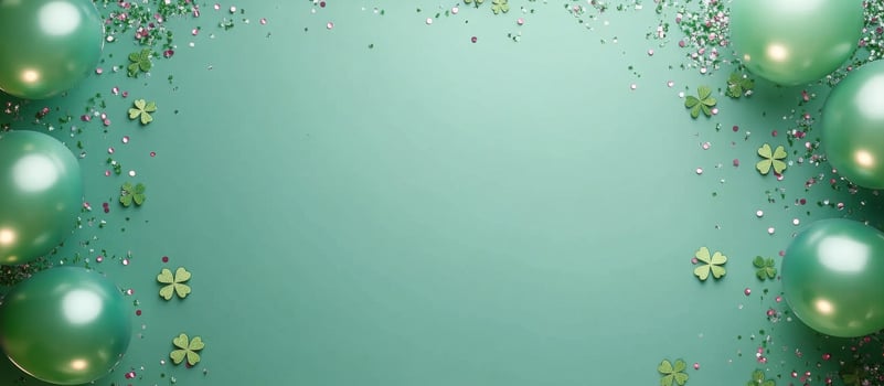 Festive decorations with shamrock balloons and confetti for St Patricks Day celebration photo