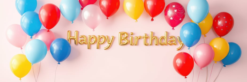 Colorful birthday decorations with balloons and festive wording create a joyful atmosphere for celebration photo
