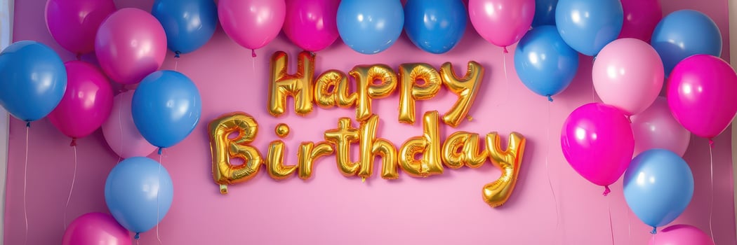 Colorful decoration with happy birthday balloons and a bright wall backdrop for a festive celebration photo