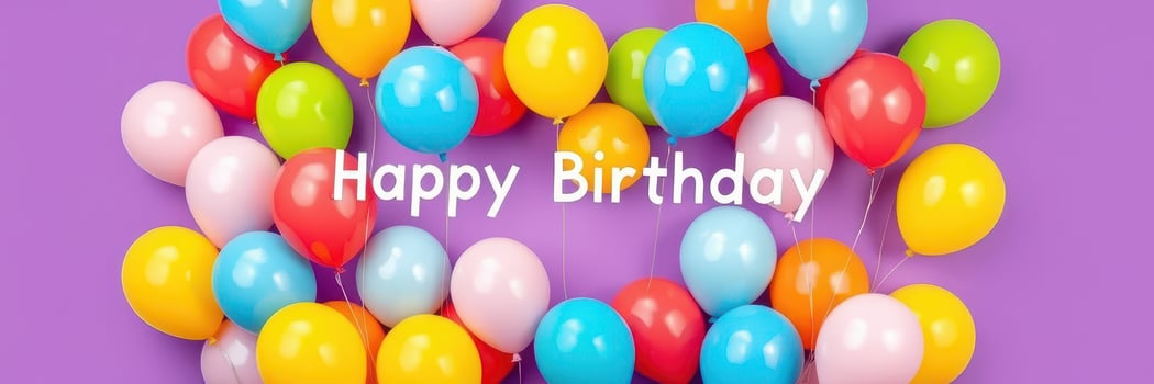 Colorful balloons create a festive atmosphere for a birthday celebration on a vibrant purple background photo