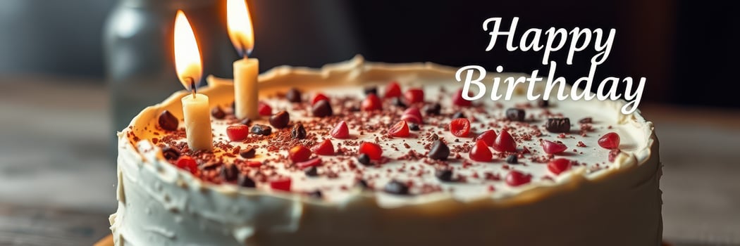 Celebrate a special birthday with a delicious cake topped with candles and festive decorations photo
