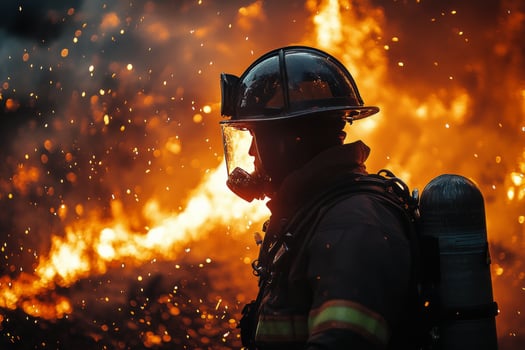 Brave firefighter battles intense flames in a life-threatening situation photo