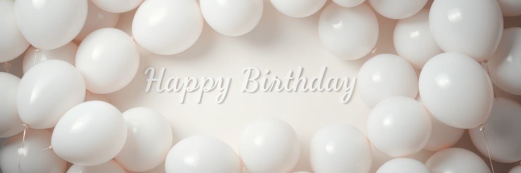Festive arrangement of white balloons celebrating a special birthday occasion with cheerful decorations photo