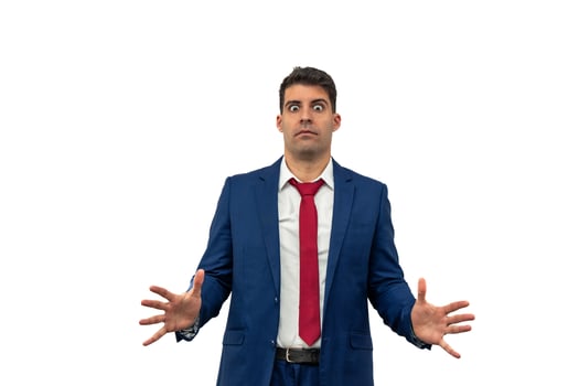 Cautious Businessman with Palms Extended Forward in Rejection white background photo