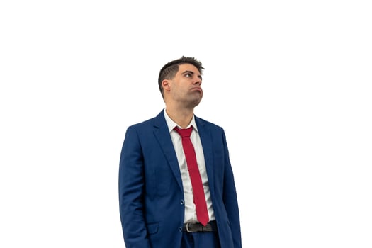 Weary Businessman Sighing with Slumped Shoulders white background photo