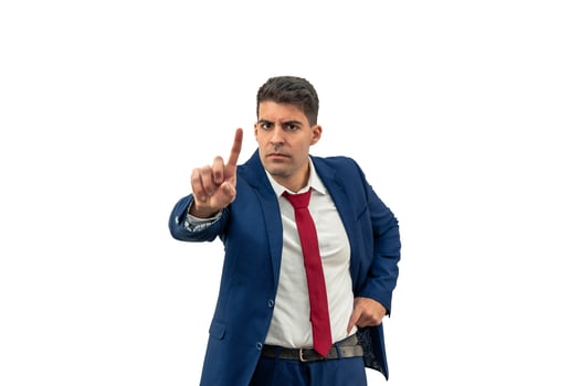 Displeased Businessman Denying with Raised Finger white background photo