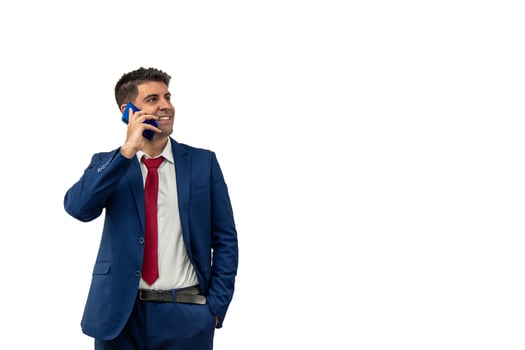 copyspace Professional businessman in formal attire making a phone call white background photo