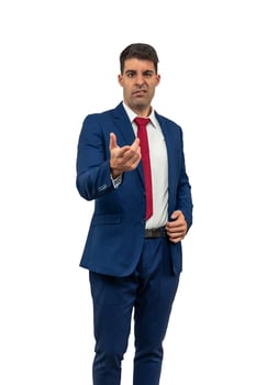 vertical Businessman Expressing Disapproval puzzle face white background photo