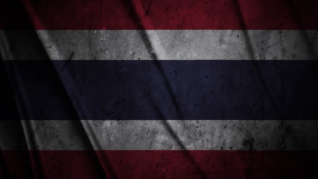 Thailand grunge silk flag waving in the wind background illustration, grunge textured flag on silk photo