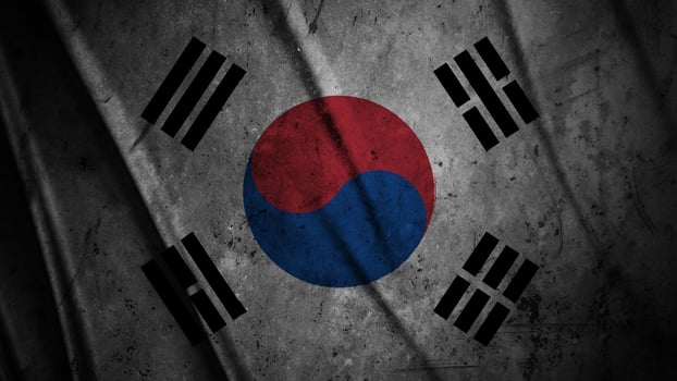 South Korea grunge silk flag waving in the wind background illustration, grunge textured flag on silk photo