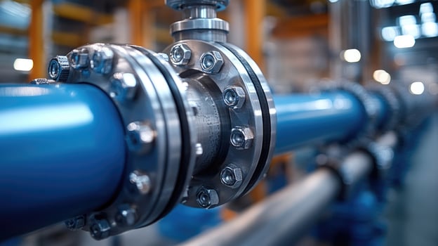 Large industrial valve regulating flow in a blue pipeline photo