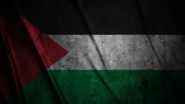 Palestine grunge silk flag waving in the wind background illustration, grunge textured flag on silk photo