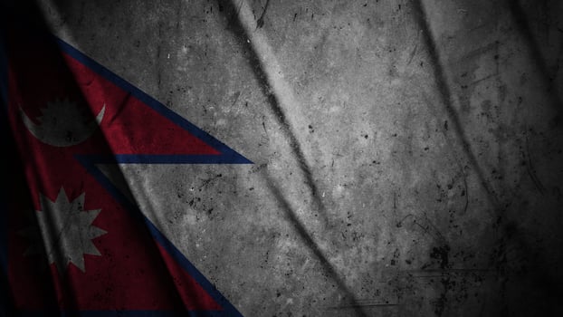 Nepal grunge silk flag waving in the wind background illustration, grunge textured flag on silk photo